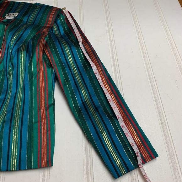 Vintage 80s Striped Holiday Christmas Green Jacket - Picture 6 of 8